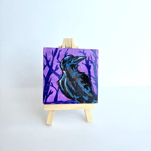 Spooky Raven - Original Tiny Acrylic Marker Art