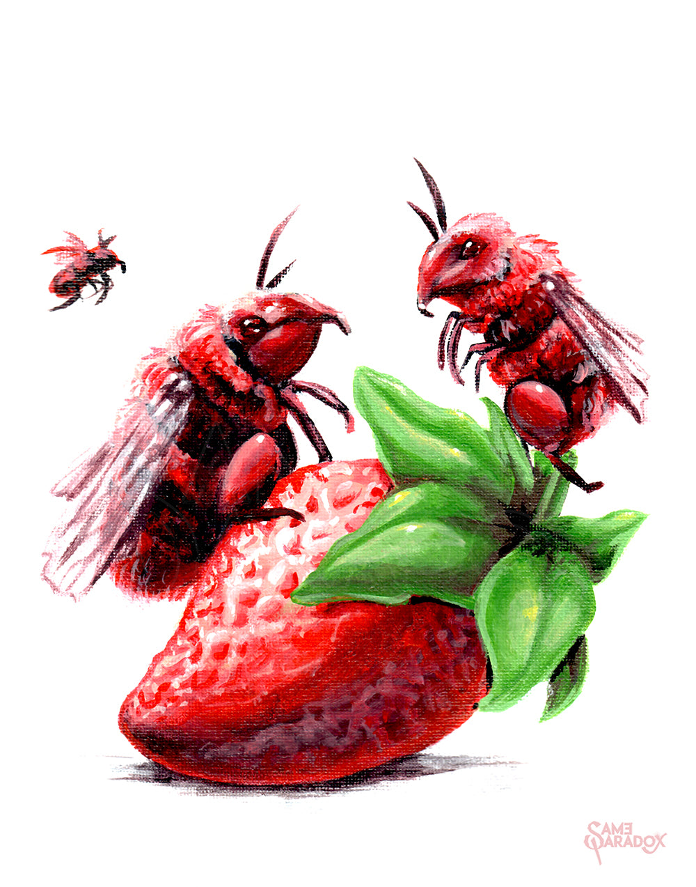 Strawberry Bees - Art Print